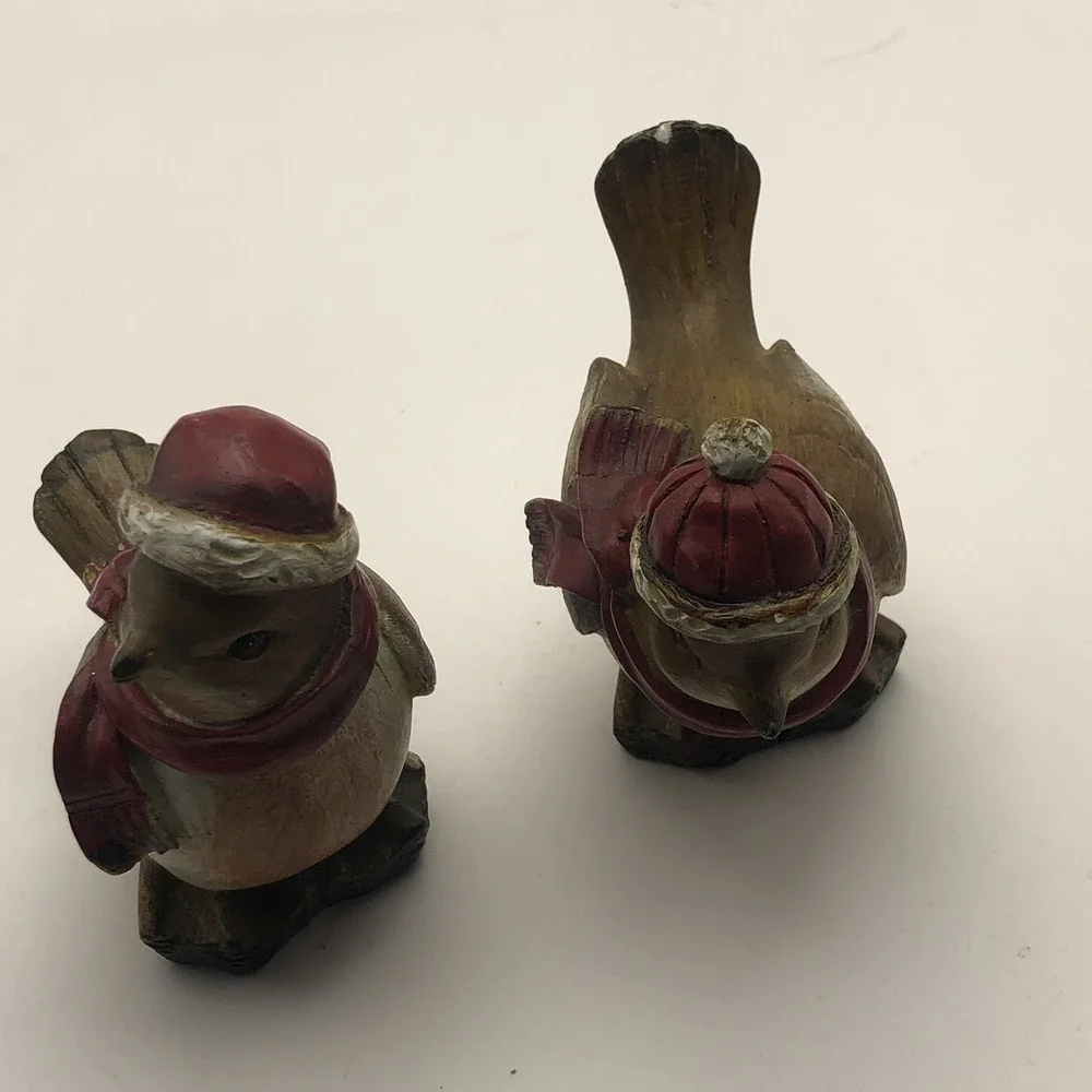 Winter Birds Decor, Ceramic Snow Birds Set Of Two Christmas Decor